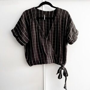 Free People Textured Grid Wrap-front top